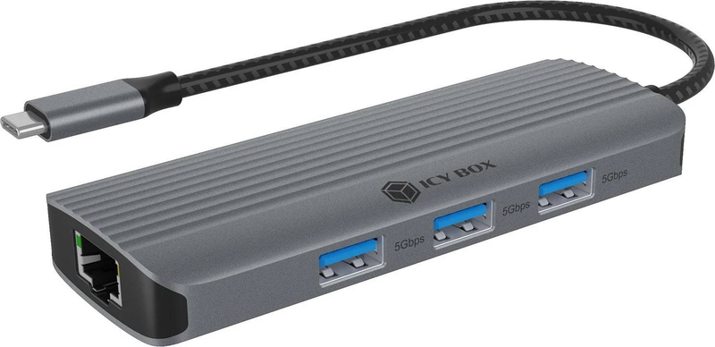 Icy box ib-dk4034a-cpd USB-c 6-in-1 dock HDMI 4k gigabit lan 3x USB-a 100w pd silver-null