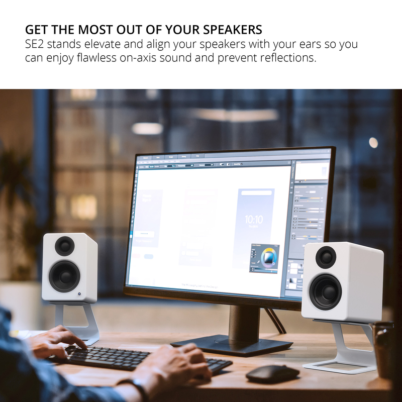 Kanto se2 elevated desktop speaker stands for small speakers - white, pair-null