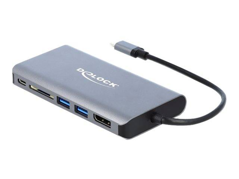 Delock 87683 USB-c docking station 4k HDMI displayport gigabit lan 3x USB 3.0 sd card reader 100w pd grey-null