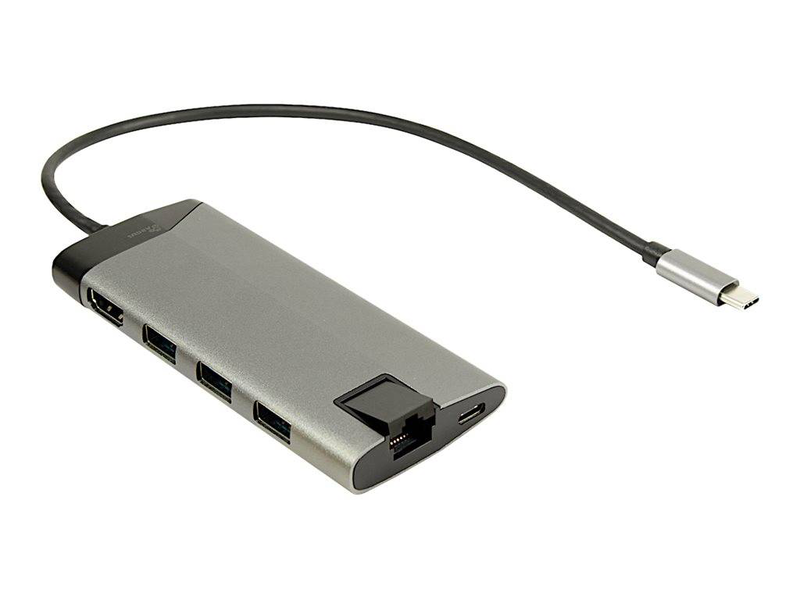 Inter-tech argus gdc-802 | USB-c docking station | HDMI 4k 30hz | 3&times; USB-a 3.0 | gigabit ethernet | sd/microsd card reader | 100w pd | rgb | aluminium, , medium-null