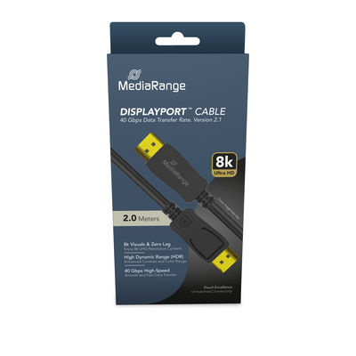 Mediarange displayport&trade; cable, ver. 2.1, 40GBps, 4k@120hz, 8k@60hz  2.0m, black, , medium