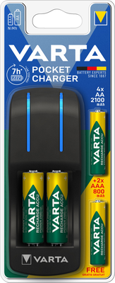 Varta pocket charger for aa/aaa accus (incl. 4x aa 2100mAh + 2x aaa 800mAh rechargeable batteries)