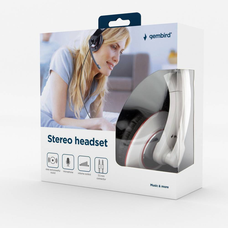 Gembird stereo headset | dual 3.5mm | microphone | glossy white, , medium-null