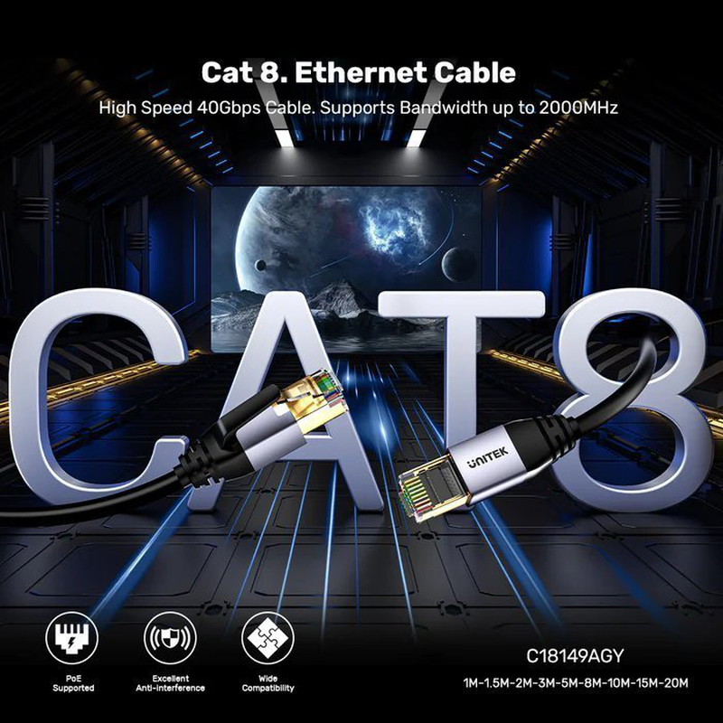 Unitek network patch cable cat8 black 5.0m c18149a-5m, , medium-null