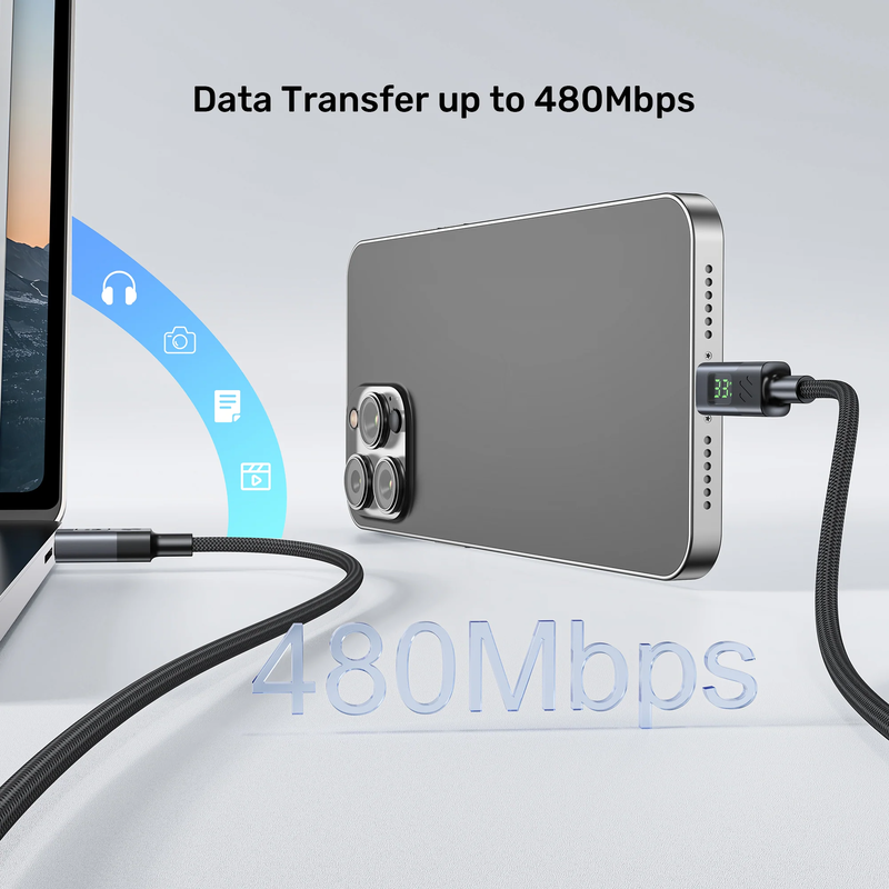 Unitek USB-c cable pd60w braided with display 2.0m c14158a-2m, , medium-null