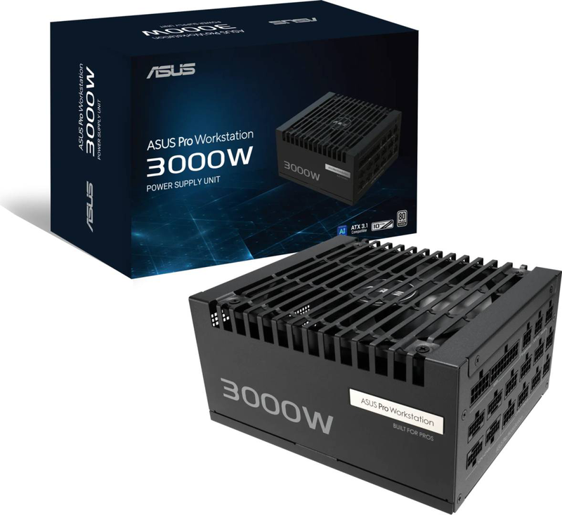 Asus pro ws 3000w platinum psu atx 3.1 pcie 5.1 80+ platinum modular quad 12v-2x6 ai workstation black-null