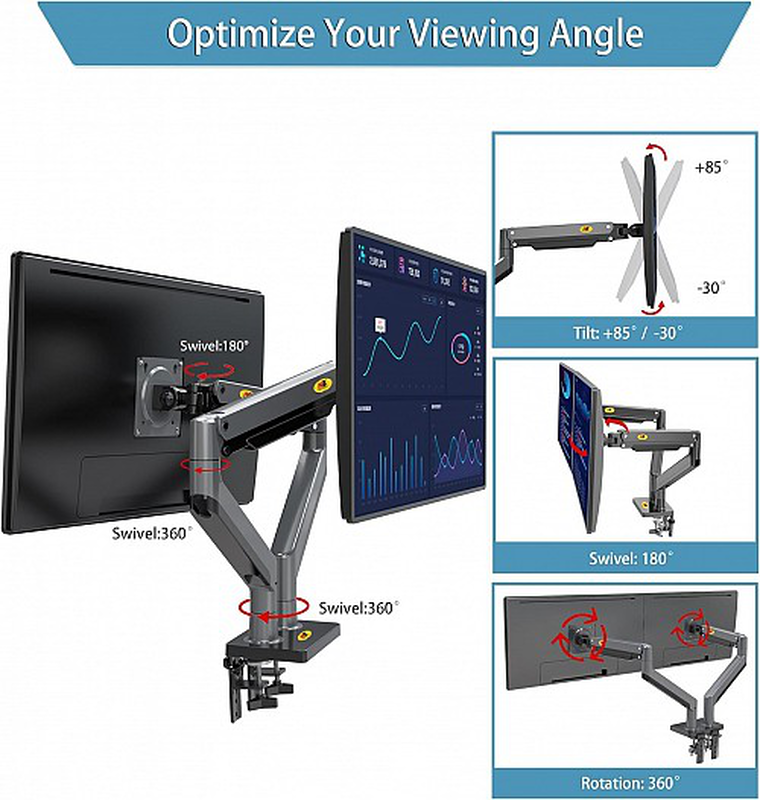 Nbmounts nbg35 - dual arm extra long gas monitor desk mount-null