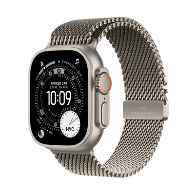 Apple watch ultra 3 GPS + cellular 49mm titanium case with titanium milanese loop - s, Natural Titanium, medium