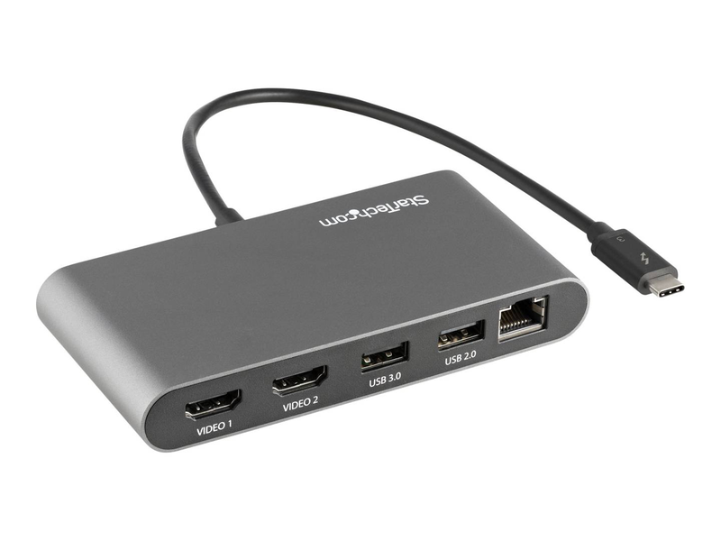 Startech tb3dkm2hdl thunderbolt 3 mini dock dual HDMI 4k 60hz gigabit ethernet 2x USB-a bus-powered gray-null