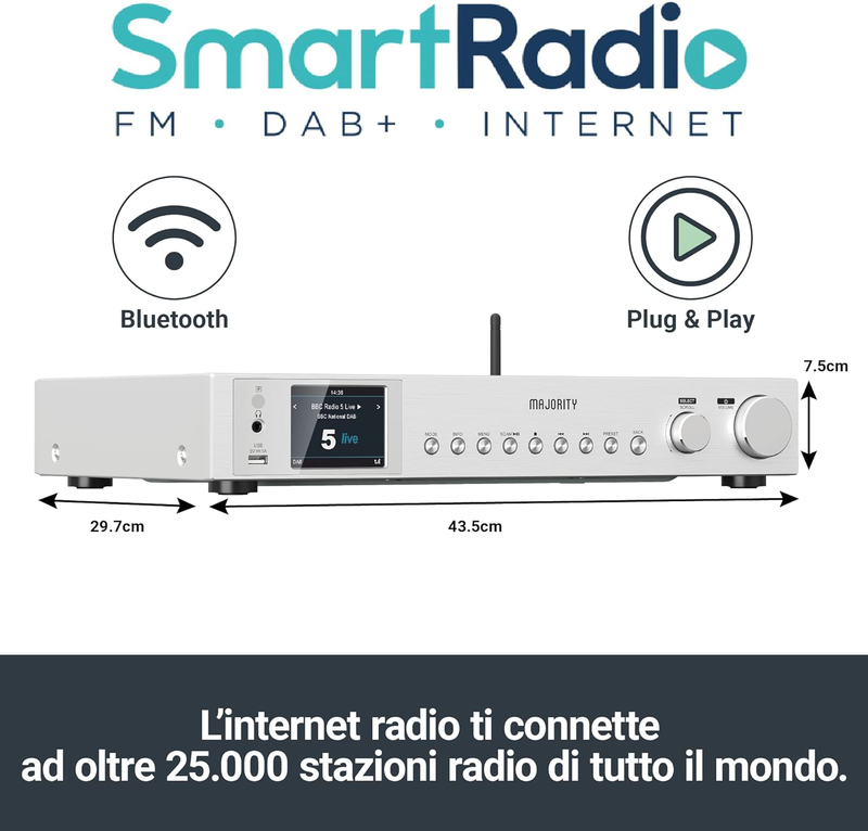 Product image: Majority radio fitzwilliam 2 Wi-Fi/bt/USB/fm/lineout/display silver, , medium-null