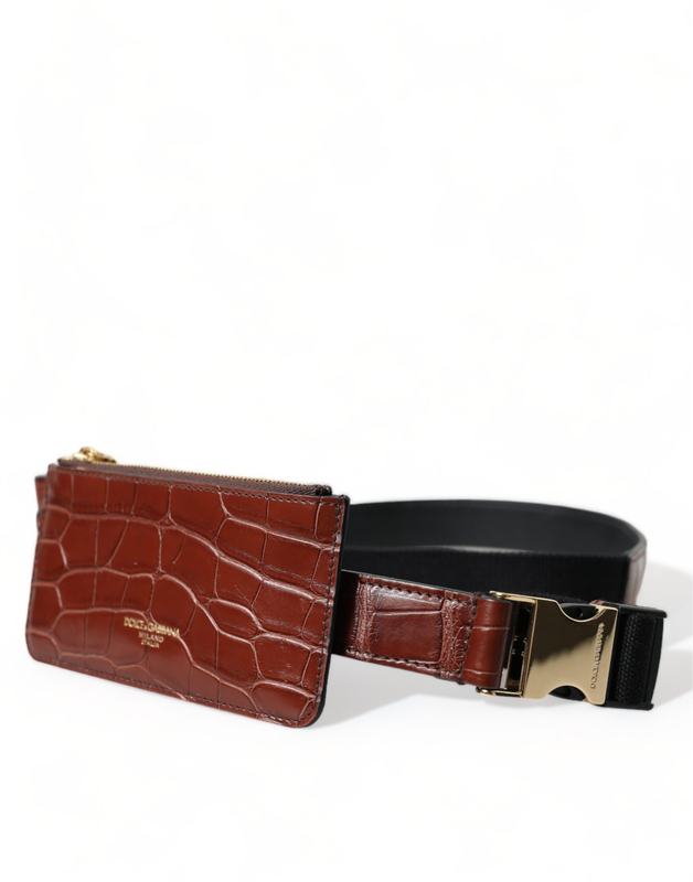 Brown alligator leather AirPods case coin purse wallet-null