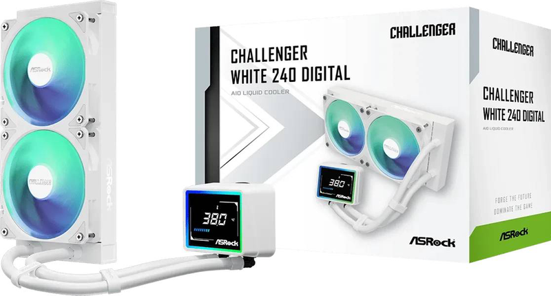 Asrock challenger white 240 digital argb liquid CPU cooler 240mm aio 3in display dual 120mm fans copper-null