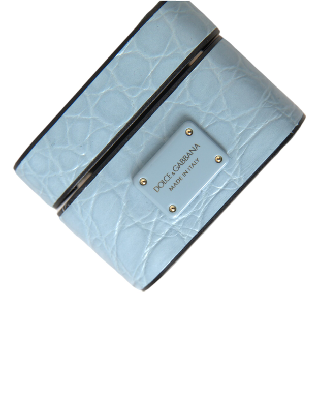 Light blue leather metal logo plaque AirPods case-null