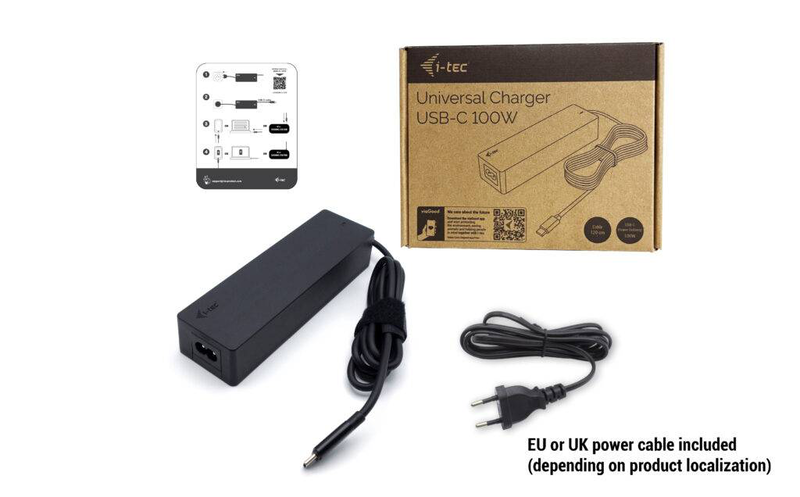 I-tec charger-c100w 100w USB-c pd 3.0 charger 5-20v up to 5a integrated 1.5m cable black-null
