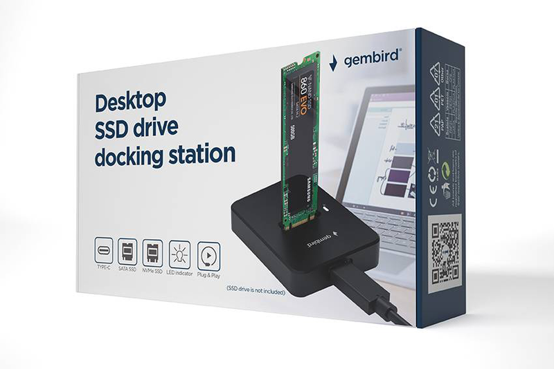 Gembird dd-u3m2 USB-c m.2 SSD docking station for nvme and sata drives 10GBps tool-free plug-and-play black-null