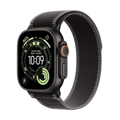 Apple Watch Ultra 3&nbsp;GPS + Cellular&nbsp;49mm&nbsp;Black Titanium Case with Black/Charcoal Trail Loop - S/M, Black titanium, medium
