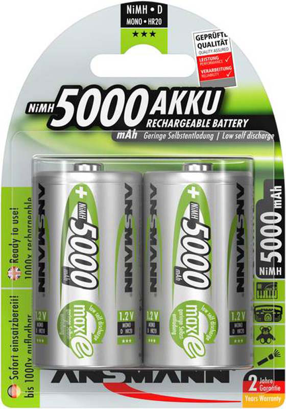 Ansmann d size pack of 2d 5000mAh, , medium-null
