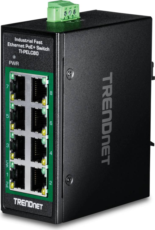 Trendnet ti-pelc80 8-port industrial fast ethernet poe+ switch | 200w | din rail/wall mount, , medium-null