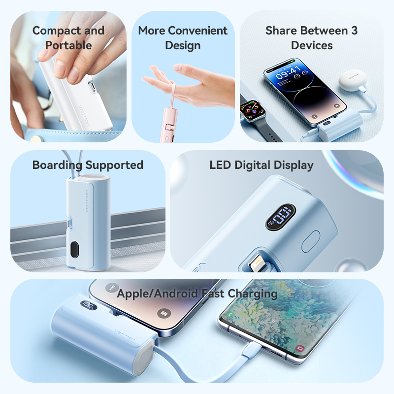 Vention powerbank 4800mAh 22.5w foldable lightning white fhrw0, , medium-null