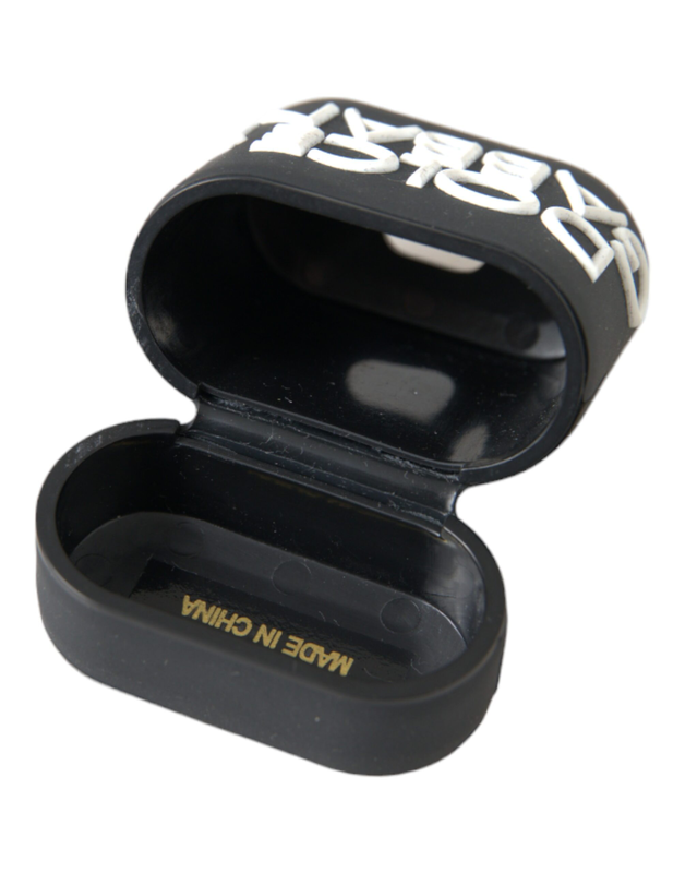 Black white silicone embossed logo AirPods case-null