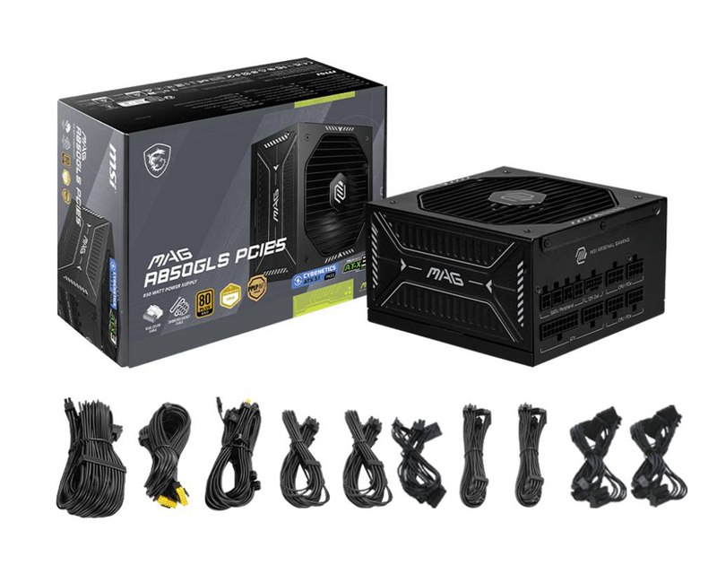 Msi mag a850gls pcie5 power supply 850w atx 3.1 80 plus gold fully modular 135mm fdb fan pcie 5.1 12v-2x6 black-null