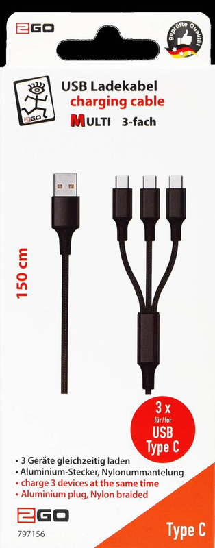 2go 797156 / 1.5 m / USB b / 3x USB c / black / 3 in 1 USB charge cable black for type c-USB-null