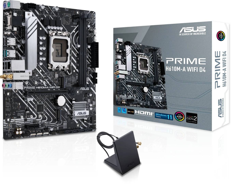 Asus prime h610m-a Wi-Fi d4 micro-atx motherboard lga 1700 intel h610 ddr4 pcie 4.0 dual m.2 Wi-Fi 5 HDMI dp vga black-null