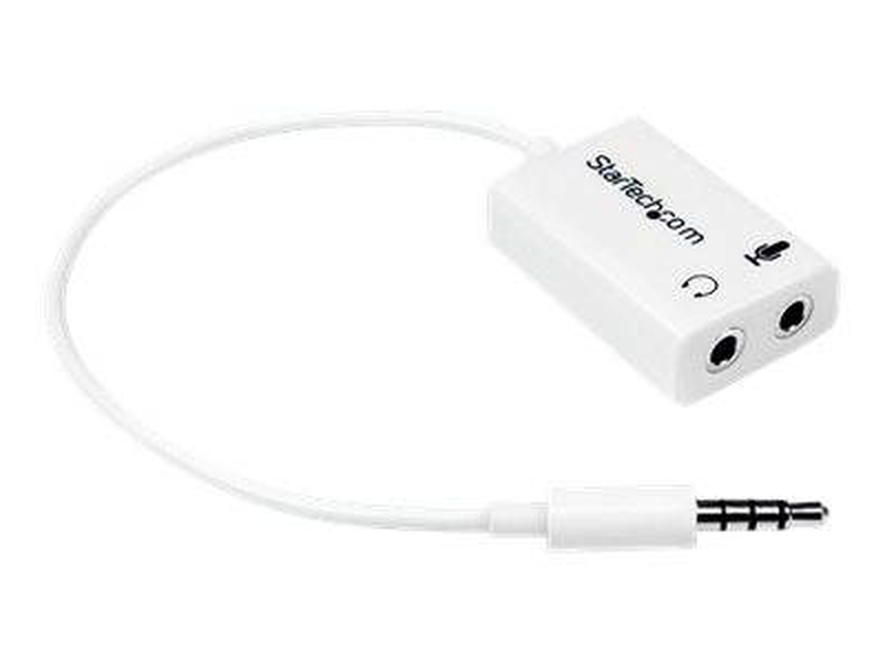 Startech.com 4 position microphone and headphone splitter 3.5 mm 4 pin / headset splitter / stereo mini jack female to 4-pole mini jack male / white, , medium-null