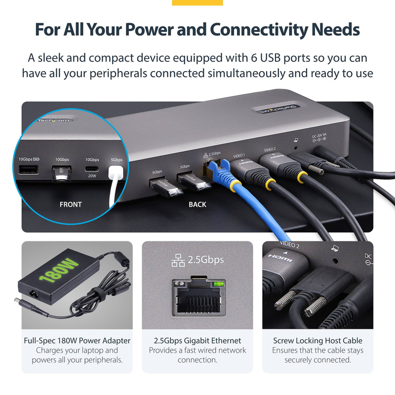 Startech 155ue-USB4-dock USB4 dual monitor docking station 2x HDMI 2.1 4k 120hz 2.5GBe 6x USB 100w pd-null