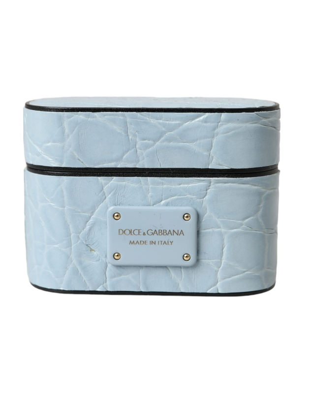 Light blue leather metal logo plaque AirPods case-null