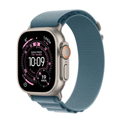 Apple watch ultra 3 GPS + cellular 1.9" natural titanium case with light blue alpine loop - m, Natural Titanium, medium