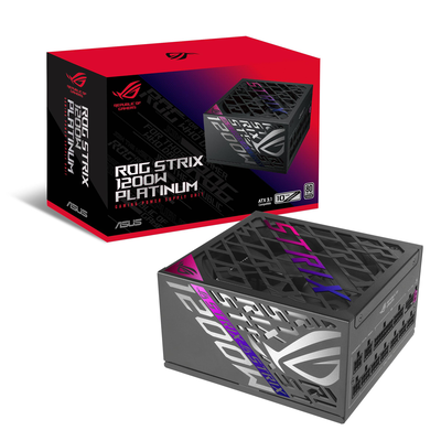Asus rog strix 1200w platinum power supply atx 3.1 gan fully modular 12v-2x6 600w pcie 5.1 135mm aura rgb black, Black, medium