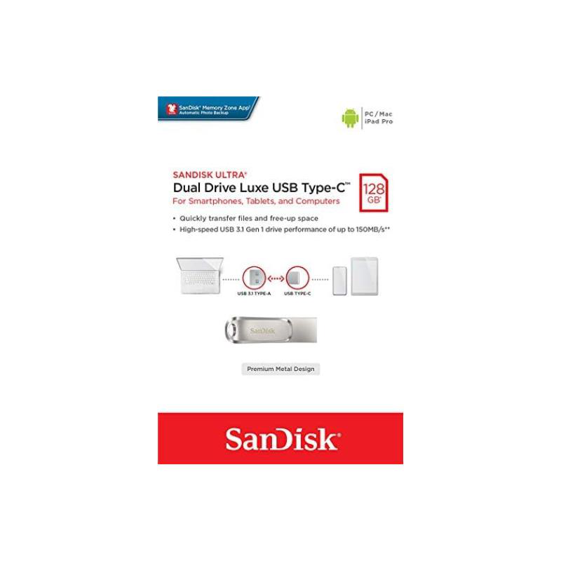 Product image: Sandisk USB 3.2 flash drive dual drive luxe USB c 128GB, , medium-null