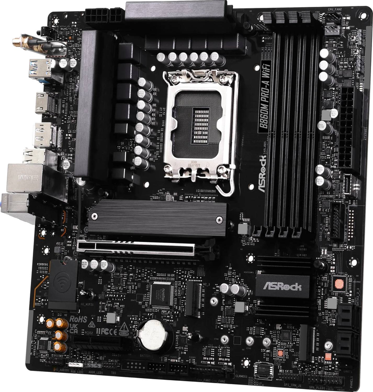 Asrock b860m pro-a Wi-Fi micro-atx motherboard lga1851 b860 ddr5 pcie 5.0 Wi-Fi 6e 2.5GBe black 90-mxbrs0-a0uayz-null