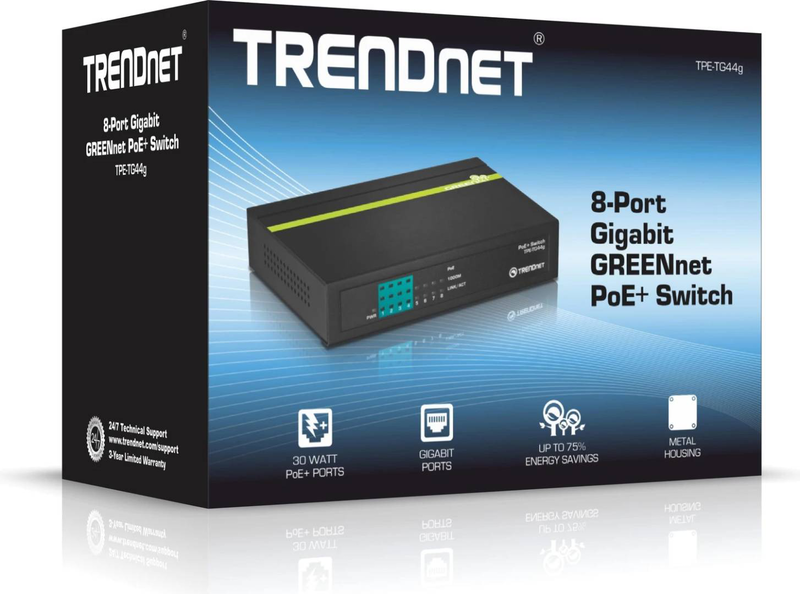 Trendnet tpe-tg44G 8-port gigabit unmanaged switch with 4-port poe+ greennet metal desktop-null