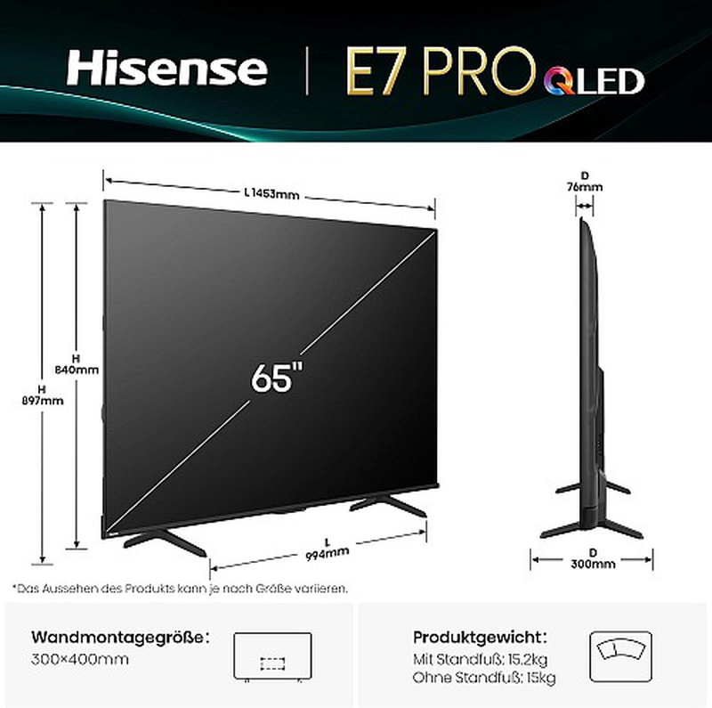 Hisense smart TV 65" 4k QLED 65e7q pro-null