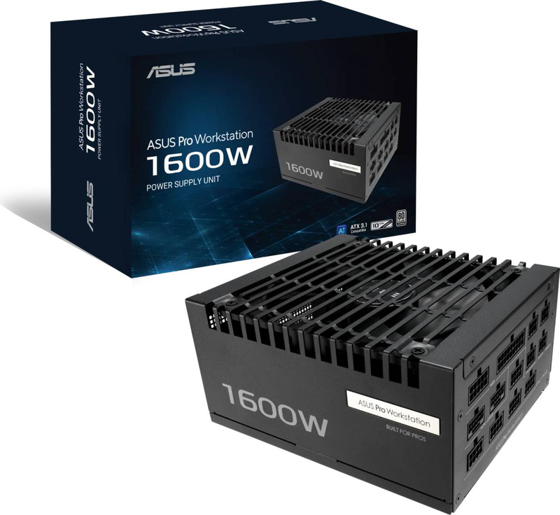 Asus pro ws 1600w platinum psu atx 3.1 pcie 5.1 80+ platinum modular dual 12v-2x6 ai workstation black-null