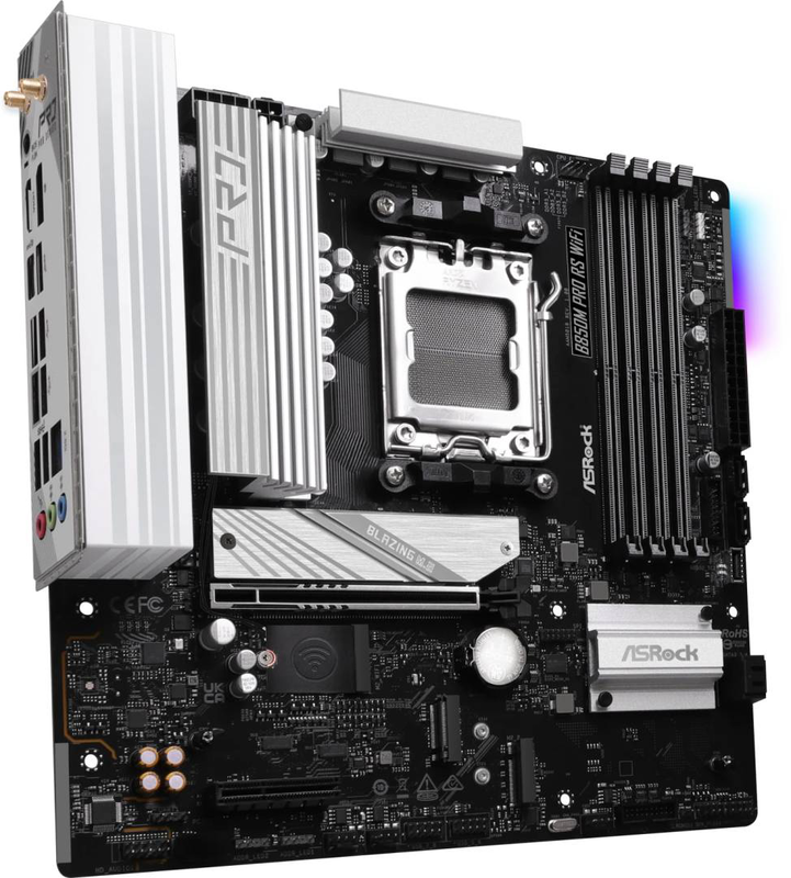 Asrock b850m pro rs Wi-Fi | am5 | AMD b850 | micro atx | ddr5 8000+ oc | pcie 5.0 x16 | 3&times; m.2 | Wi-Fi 6e | 2.5G lan, , medium-null