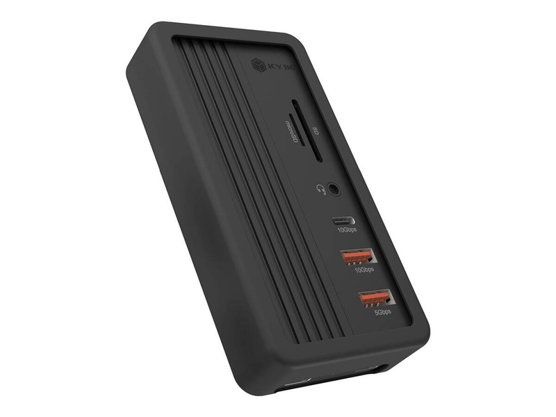Icy box ib-dk4072m-cu31 USB-c 10-in-1 docking station m.2 nvme SSD bay HDMI 4k 60hz gigabit lan 100w pd black-null