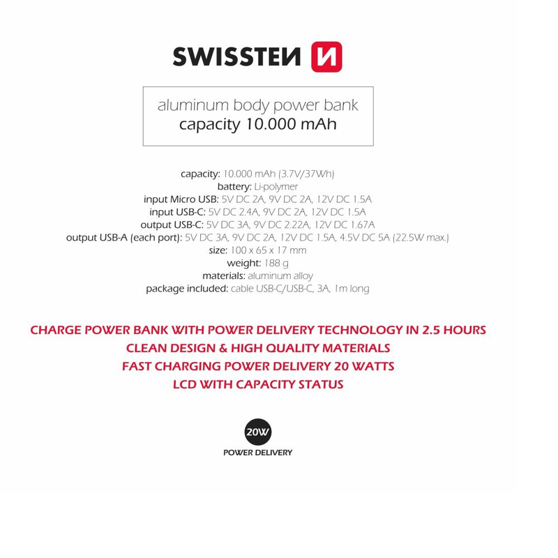 Swissten power line 10000mAh 20w powerbank black image number null