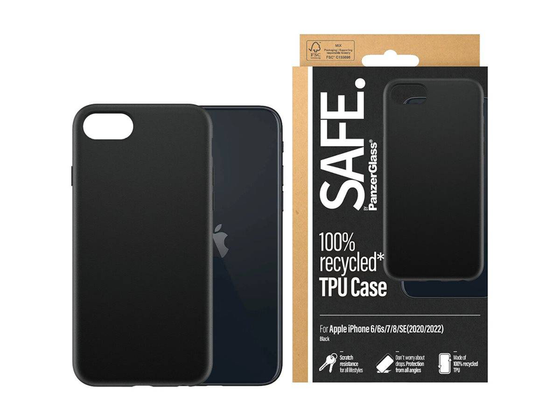 Safe. By panzerglass / back cover for mobile phone / thermoplastic polyurethane (tpu), silicone coating / black / for apple iPhone 8 - 7- 6s - 6 - se (2020-2022), , medium-null