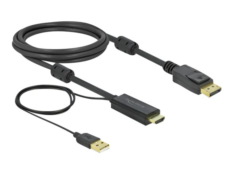 Delock - video / audio cable - HDMI, USB (power only) male to displayport male - 2 m - triple shielded - black - 4k support-null