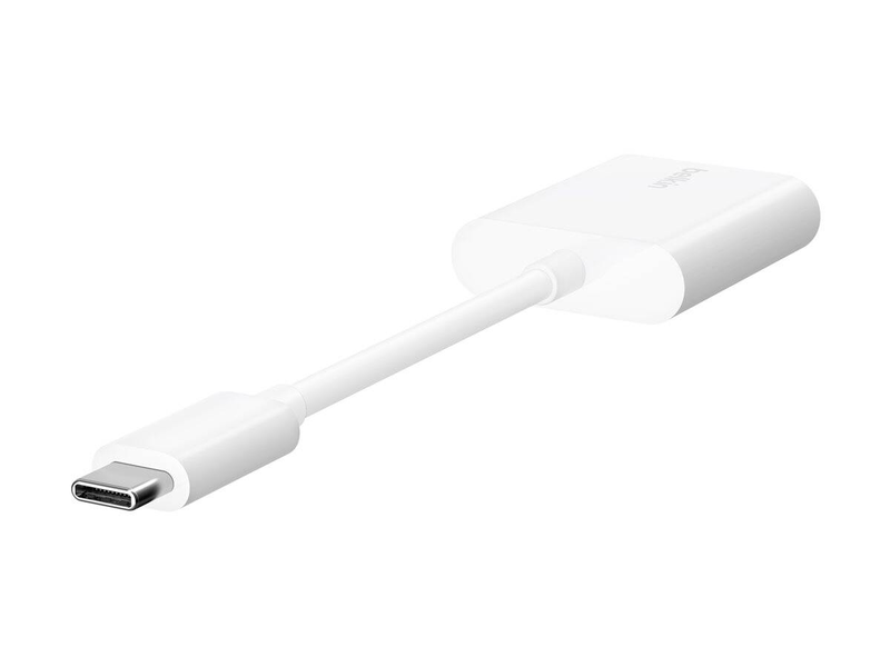 Belkin connect audio + charge - USB-c to USB-c headphone / charging adapter - 24 pin USB-c male to 24 pin USB-c female - 14 m - white - USB power delivery (60w)-null