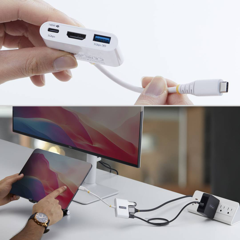 Startech.com 168w-USBc-multiport USB-c multiport adapter 4k 60hz HDMI 140w power delivery USB 5GBps mini dock white-null