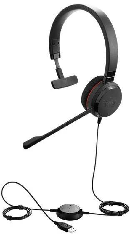 Jabra evolve 20 ms mono 4993-823-309 wired USB-a on-ear office headset noise-cancelling mic busylight teams black-null