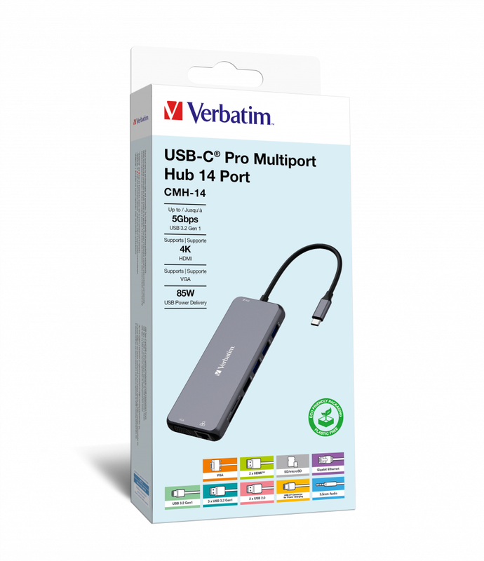 Verbatim - hub - 2 x HDMI + 1 x vga + 7 x USB + 1 x 1 gigabit ethernet - desktop, , medium-null