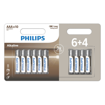 Philips lr03a10bp/grs alkaline batteries 10 pcs aaa