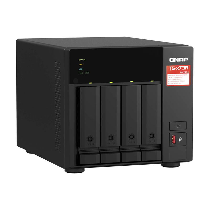 Qnap nas 4-bay tower AMD ryzen quad-core, 8GB ram, pcie slot, SSD caching & dual 2.5GBe ports ts-473a, , medium-null