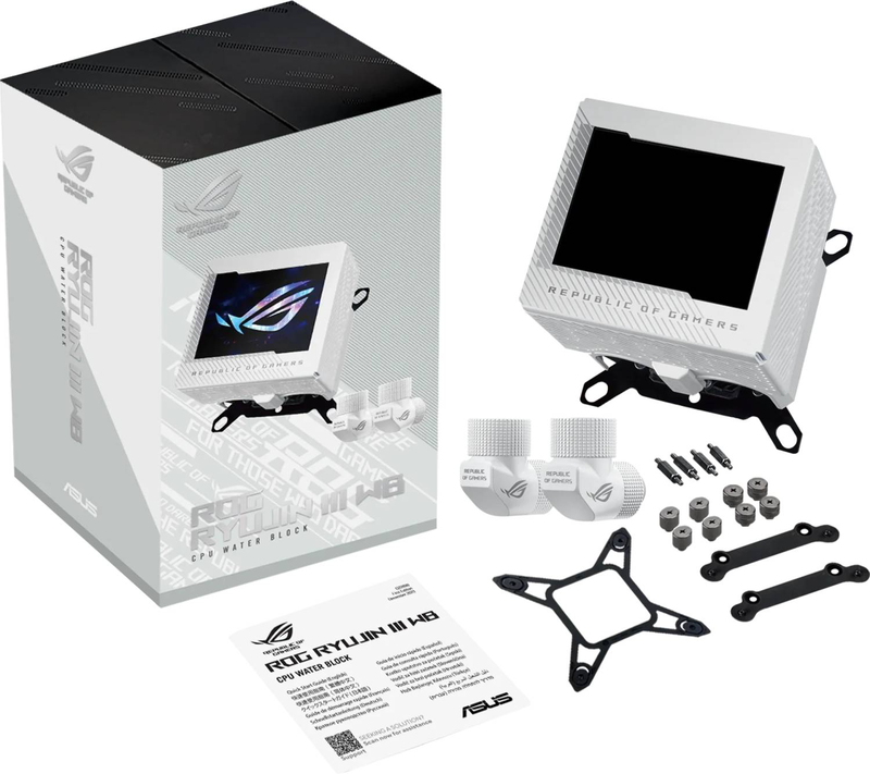 Asus rog ryujin III wb white edition CPU water block custom loop 3.5 inch lcd copper cold plate embedded vrm fan lga1700 am5 white-null