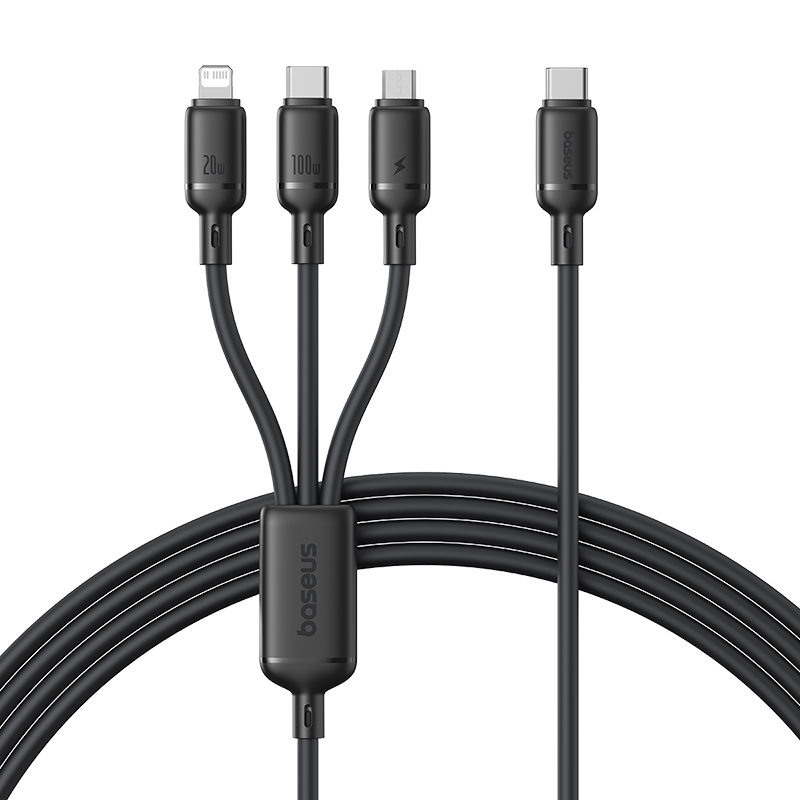 Baseus cable 3in1 USB-c/micro/light to USB-c silky one-for-three 100w 1.5m black, , medium-null
